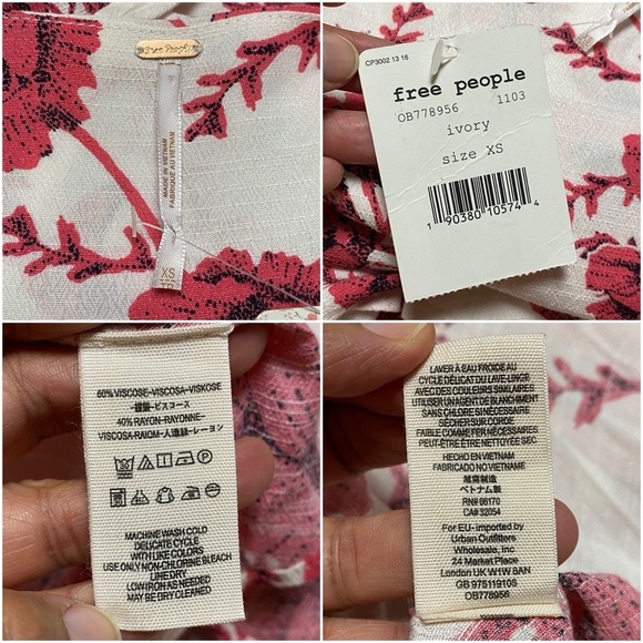 Free People French Quarter Ivory Floral Print Wrap Dress Size XS NWT - Picture 9 of 16